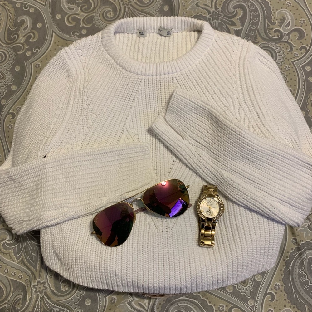 KNIT White Crop Tops Long Sleeve